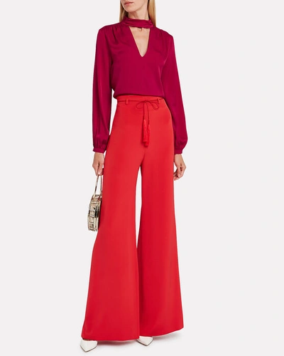 Shop Cushnie Tie Waist Wide Leg Silk Pants In Red