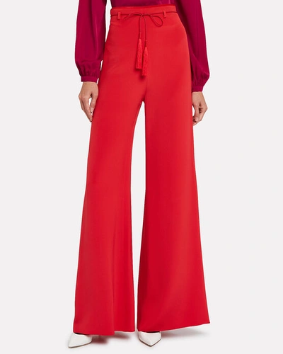 Shop Cushnie Tie Waist Wide Leg Silk Pants In Red