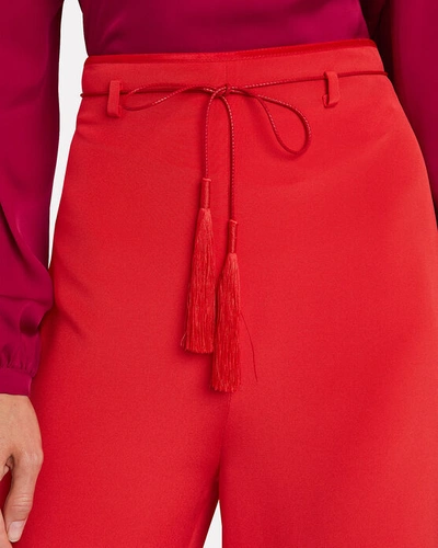 Shop Cushnie Tie Waist Wide Leg Silk Pants In Red
