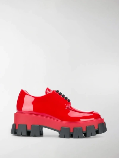 Shop Prada Lace-up Derby Shoes In Red