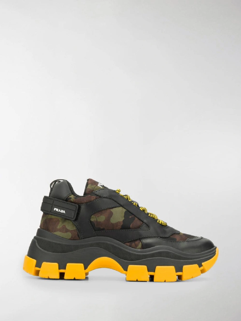 Prada Men s Pegasus Camo Leather Chunky Sneakers In Black yellow ModeSens