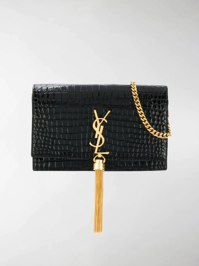 Shop Saint Laurent Kate Monogram Tassel Bag In Black