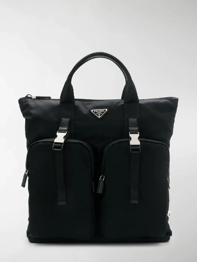 Shop Prada Logo Plaque Backpack In Black