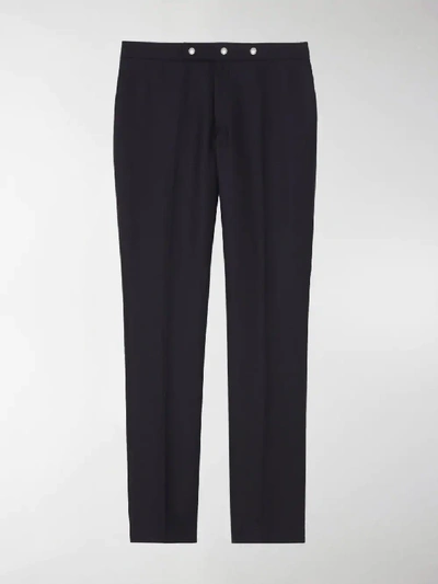 Shop Burberry Classic Fit Triple Stud Wool Mohair Tailored Trousers In Blue
