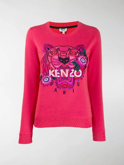 Shop Kenzo Tiger Embroidered Floral Sweatshirt In Pink