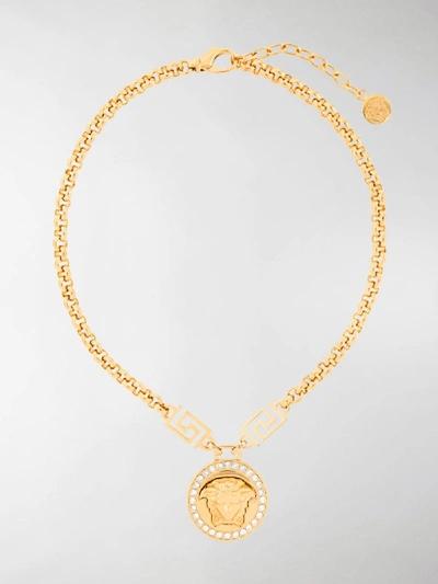 Shop Versace Medusa Gem Necklace In Metallic