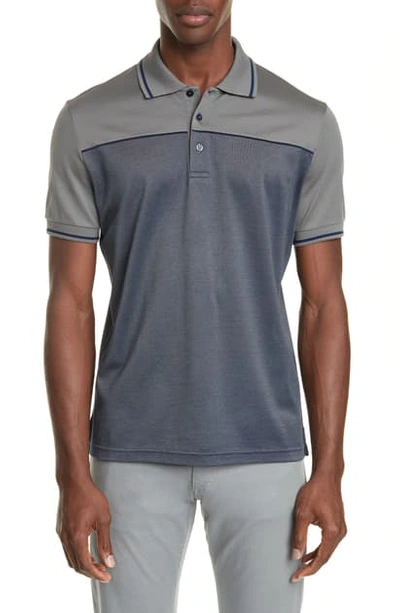 Shop Canali Colorblock Cotton Polo Shirt In Grey