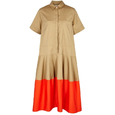 Shop Lee Mathews Elsie Camel Cotton-blend Shirt Dress