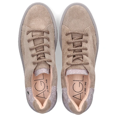 Shop Agl Attilio Giusti Leombruni Sneaker Low D925213 Veloursleder Glitzer Rosa Taupe In Beige,pink