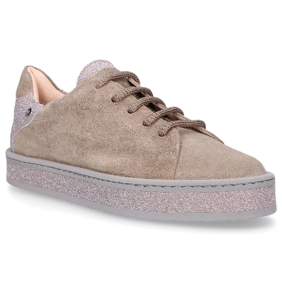 Shop Agl Attilio Giusti Leombruni Sneaker Low D925213 Veloursleder Glitzer Rosa Taupe In Beige,pink