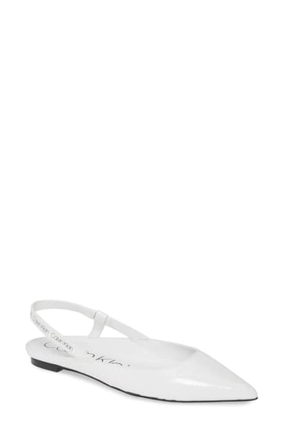 Shop Calvin Klein Maya Slingback Flat In White Patent Leather