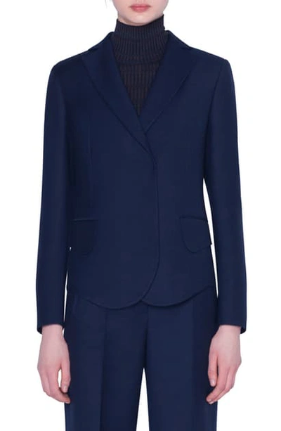 Shop Akris Curve Hem Double Face Wool Jacket In Navy