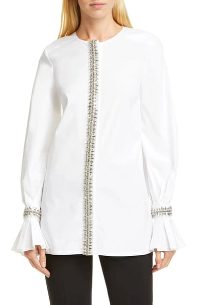 Shop Carolina Herrera Embellished Puff Sleeve Tunic Top In White