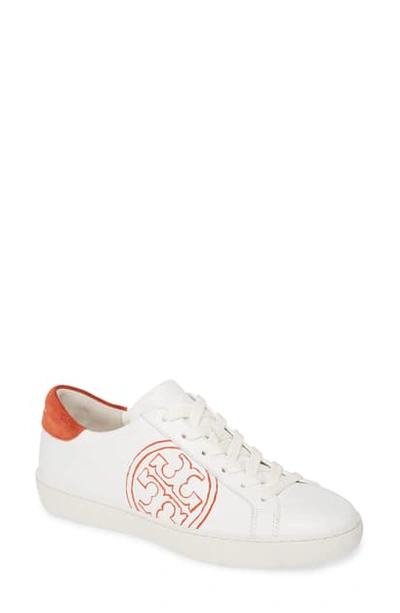 Shop Tory Burch T-logo Lace-up Sneaker In Snow White / Canyon Orange