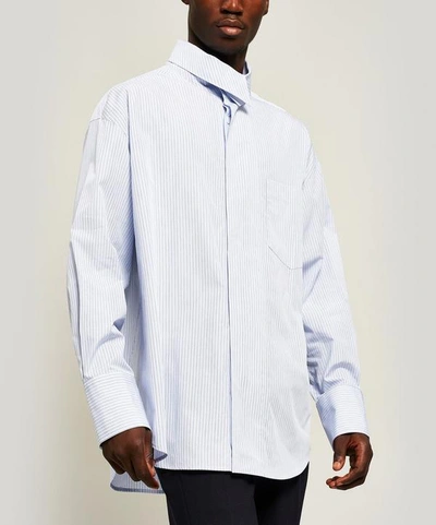 Shop Wooyoungmi Cotton Fold Collar Striped Shirt In Blue