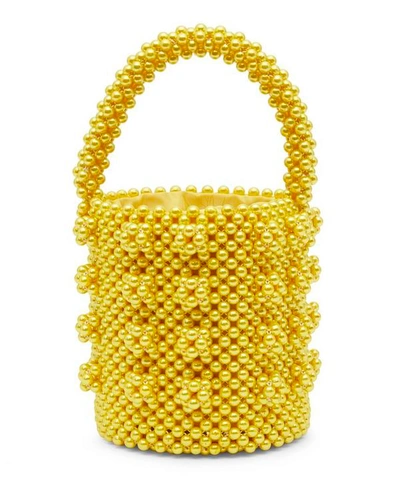 Shop Shrimps Poppy Faux Pearl Beaded Bucket Bag In Yellow