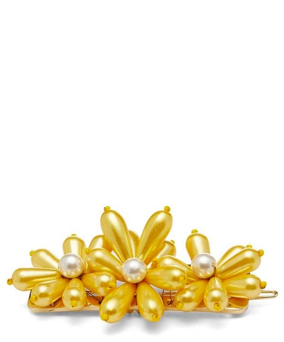 Shop Shrimps Ina Faux Pearl Floral Beaded Barrette Hair Clip In Yellow