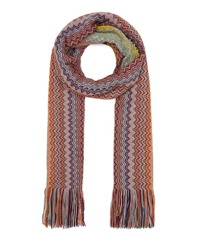 Shop Missoni Thin Stripe Tassel Knitted Wool-blend Scarf In White