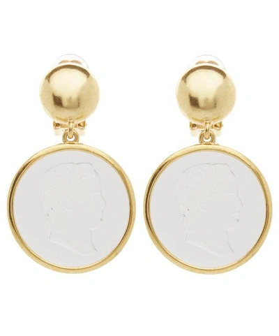Shop Oscar De La Renta Gold-tone Cameo Clip-on Drop Earrings In White