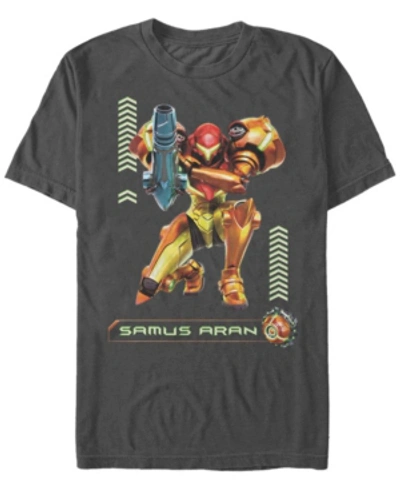 Shop Nintendo Men's Metroid Samus Aran Short Sleeve T-shirt In Charcoal