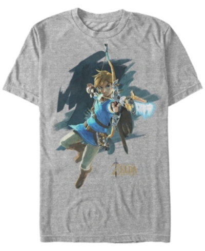 Shop Nintendo Men's Legend Of Zelda Breath Of The Wind Links Jump Shot Short Sleeve T-shirt In Athletic H