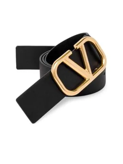 Shop Valentino Garavani V Logo Leather Belt In Black