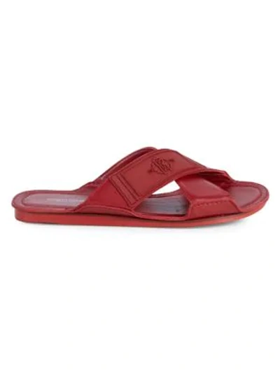 Shop Roberto Cavalli Crisscross Leather Slides In Red