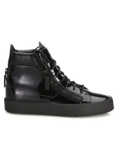 Shop Giuseppe Zanotti Embossed Leather Zip High-top Sneakers In Nero