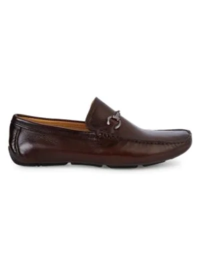 Shop Saks Fifth Avenue Men's Bit Buckle Pebble Leather Loafers In Brown