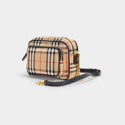 Shop Burberry Vintage Check Camera Bag In Beige Coated Canvas