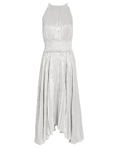 Shop A.l.c Weston Pleated Lamé Dress In Silver