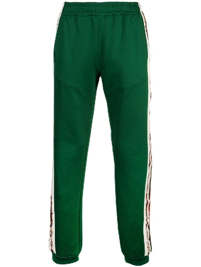 Shop Gucci Printed Side Stripe Track Pants In Green