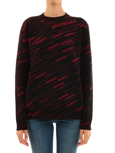 Shop Balenciaga Pullover Diagonal Logo In Black