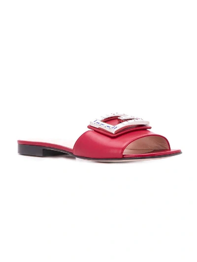 Shop Gucci Embellished G Flat Sandals In Red