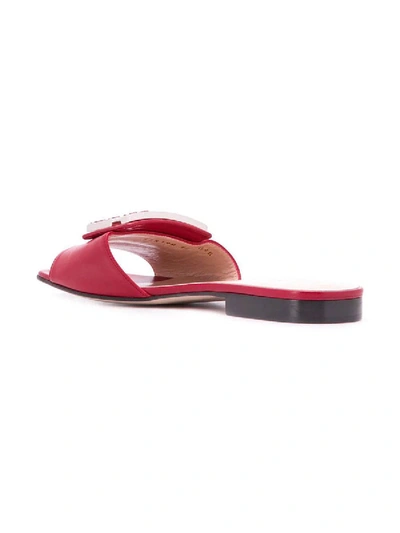 Shop Gucci Embellished G Flat Sandals In Red