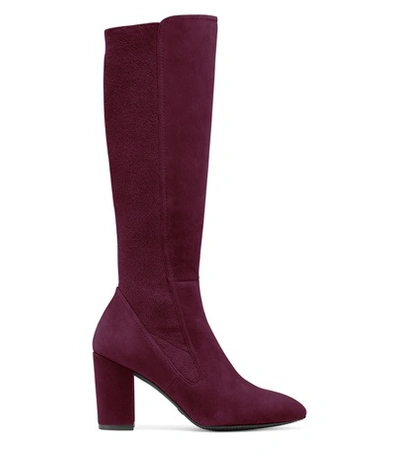 Shop Stuart Weitzman The Livia 80 Boot In Cranberry Suede With Stretch Elastic