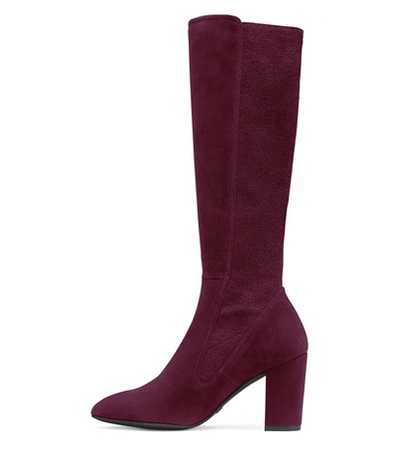 Shop Stuart Weitzman The Livia 80 Boot In Cranberry Suede With Stretch Elastic