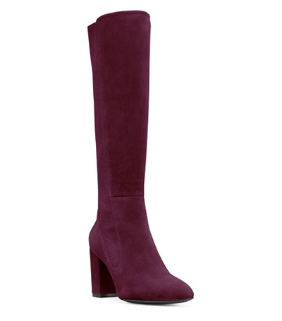 Shop Stuart Weitzman The Livia 80 Boot In Cranberry Suede With Stretch Elastic