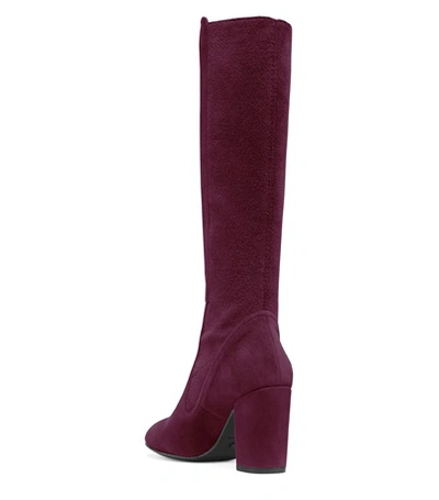 Shop Stuart Weitzman The Livia 80 Boot In Cranberry Suede With Stretch Elastic