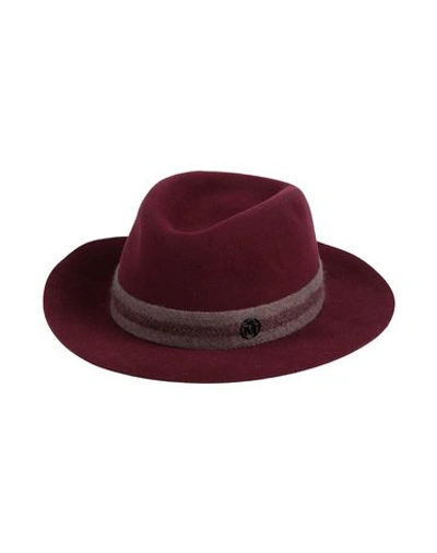 Shop Maison Michel Hat In Maroon