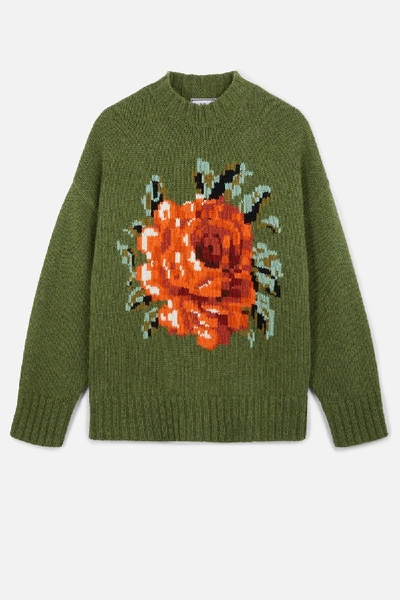 Shop Ami Alexandre Mattiussi Oversize Flower Sweater In Green