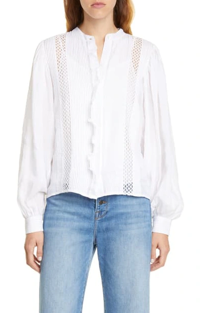 Shop Frame Lace Inset Ruffle Placket Blouse In Blanc