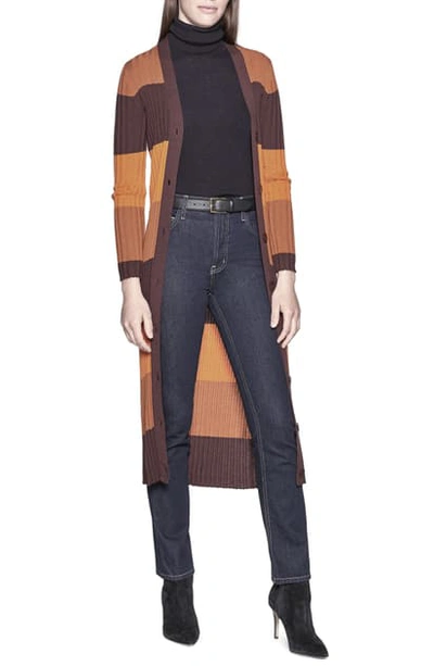 Shop Equipment Verelle Stripe Ribbed Long Wool Cardigan In Aubergine Bis Multi