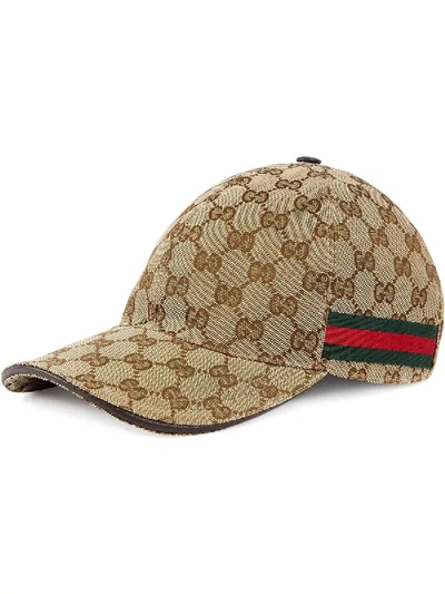 Shop Gucci Beige Original Gg Canvas Baseball Hat With Web