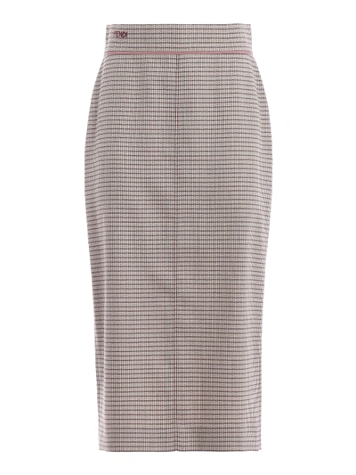 Shop Fendi Micro Check Pattern Wool Pencil Midi Skirt In Pink