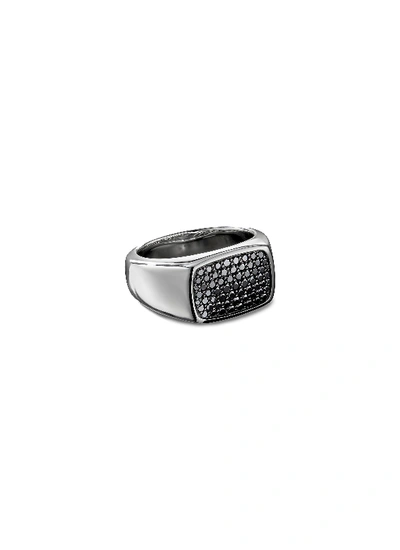 Shop David Yurman Diamond Pavé Silver Signet Ring In Metallic,black