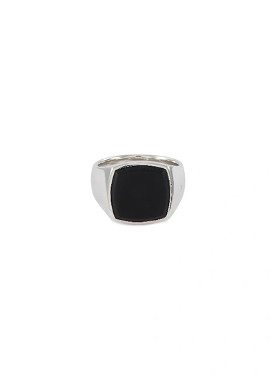 Shop Tom Wood 'cushion Onyx' Silver Signet Ring - Size 60 In Metallic
