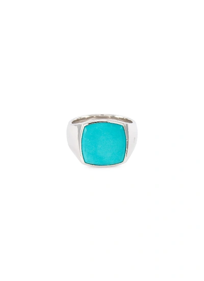 Shop Tom Wood 'cushion Turquoise' Silver Signet Ring - Size 60 In Metallic