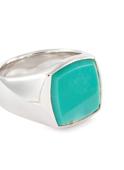 Shop Tom Wood 'cushion Turquoise' Silver Signet Ring - Size 54 In Metallic