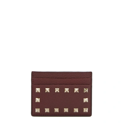 Shop Valentino Rockstud Burgundy Leather Card Holder